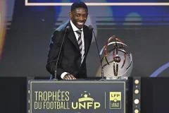 La joie d'Ousmane Dembélé ce lundi à Paris. (A. Réau/L'Équipe)